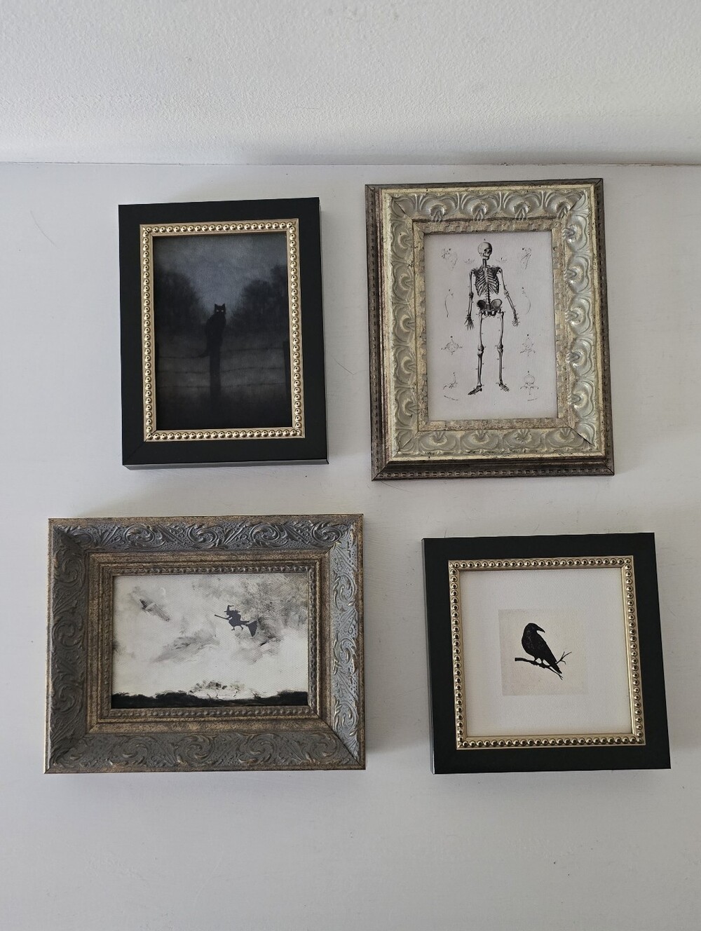 Halloween Gothic Wall Art Frame Set Raven Skeleton Witch Decor